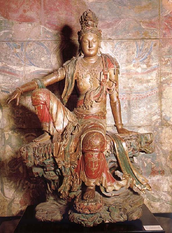 Guanyin 1 loan-beginning 12e century Gepolychromeerd wood, unknow artist